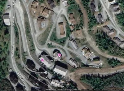 a map of a neighborhood with houses and roads at Ski in ski out apartment with sauna in Hemsedal