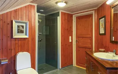 a bathroom with a shower and a sink at Amazing Home In Lesjaverk With Wi-Fi in Bjorli