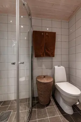 a bathroom with a toilet and a glass shower at Geilotunet Apartment - close to everything, free parking in garage, EV in Geilo