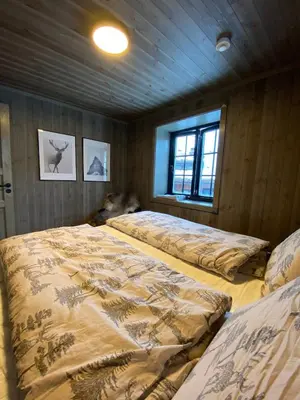 a bedroom with two beds and a window at Hovden Alpin Lodge Appartement in Bykle