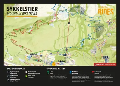 a map of the whistler mountain bike trails at Large Ski in-Ski out Apartment for Groups in Hemsedal