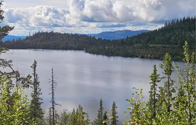 a large lake in the middle of a forest at Gorgeous Home In Eggedal With Sauna in Eggedal
