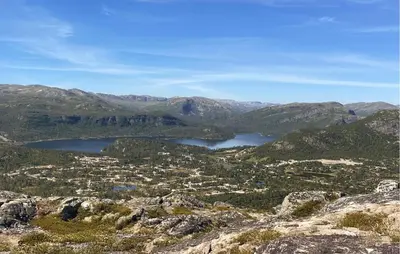 a view of a lake from the top of a mountain at 3 Bedroom Stunning Home In Hovden I Setesdal in Hovden