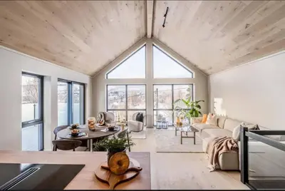 a living room with a couch and a table at New house in the center of Trysil in Trysil