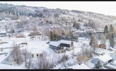 an aerial view of a town in the snow at New house in the center of Trysil 2 in Trysil