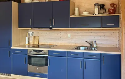 a blue kitchen with a sink and blue cabinets at 1 Bedroom Cozy Home In Førde I Hordaland in Erve