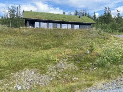a house with a grass roof on top of a hill at Mountain Cabinin Valdres in Aurdal