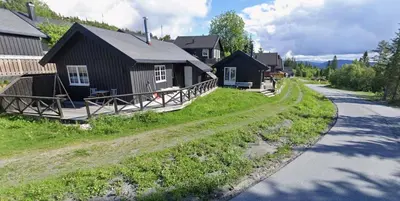 a house on the side of a road next to a street at Utibakken - cabin ski inn-out Norefjell in Surteberg