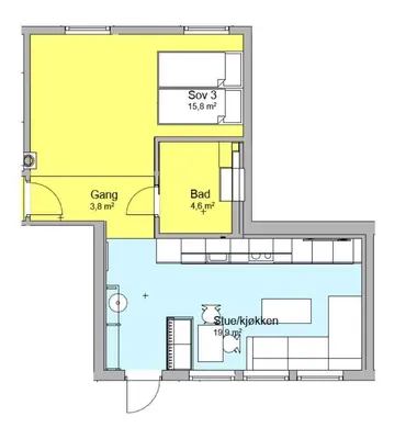 a floor plan of a small house at Splitter ny leilighet i sokkel på enebolig in Vikhammer