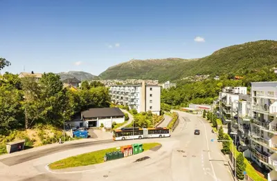 an aerial view of a street in a city at Great apartment in Bergen! in Lii