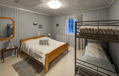 a bedroom with a bunk bed and a ladder to a bunk bed at Nice Home In Braskereidfoss With Wifi in Braskereidfoss