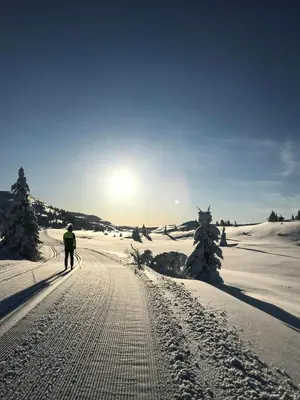 a person is skiing down a snow covered slope at Family Cabin With Panoramic Views In Aurdalsåsen in Aurdal