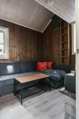 a living room with a couch and a coffee table at Mountain Cabin With Ski Inout In Trysil in Trysil