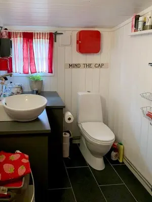 a small bathroom with a toilet and a sink at Family Cabin Near Rallarvegen And Geilo in Ustaoset
