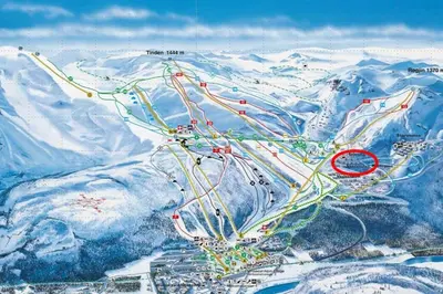 a map of a ski resort in the snow at Hemsedal, Ski-in ski-out, Skarsnuten Panorama in Hemsedal
