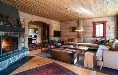 a living room with a couch and a fireplace at Amazing Apartment In Bjorli With Wifi in Bjorli