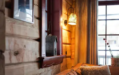 a room with a couch and a mirror and a window at Gorgeous Apartment In Bjorli With House A Panoramic View in Bjorli