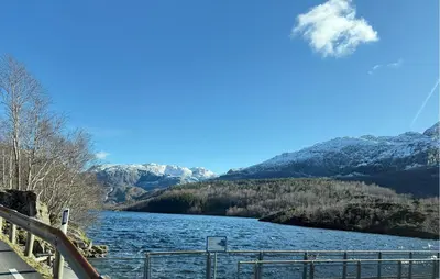 a view of a lake with mountains in the background at Cozy Home In Stongfjorden With House Sea View in Stongfjorden