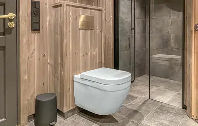 a bathroom with a toilet and a shower at Lovely Home In Bjorli With Sauna in Bjorli