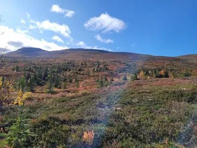 a rainbow on the side of a hill at Cozy Cabin Retreat in Fl, Norway - Perfect for Families and Nature Lovers in Flå