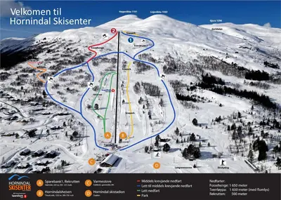 a map of a ski resort in the snow at Elegant Hornindal Lodge with Breathtaking Scenery in Volda