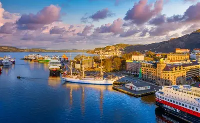 a group of boats docked in a harbor at Renovated Apartment in Central Area in Bergen