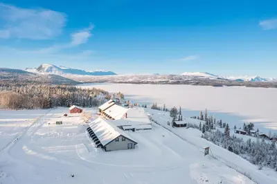 an aerial view of a village in the snow at Modern apartment in Golsfjellet in Gol