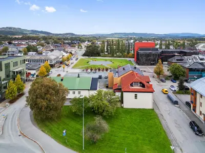 an aerial view of a city with a park at Konsul Moes Gate 4 in Verdal