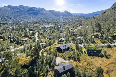 an aerial view of a resort in the mountains at Cabin in Hovden with Beautiful views in Bykle