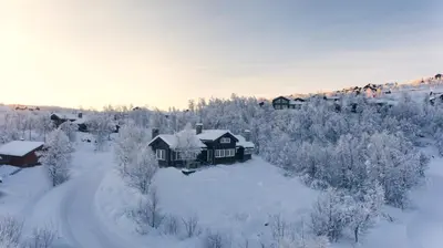 an aerial view of a house covered in snow at Luxury cabin in the mountains, with sauna and steam shower in Geilo