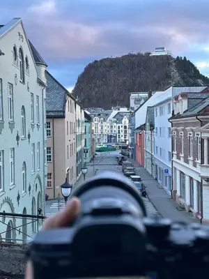 a view from a camera of a street with buildings at Leilighet 101 og 102 i Brunholmgata 9 in Ålesund