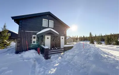 a house with a pile of snow in front of it at Gorgeous Home In Sjusjøen With Wifi in Sjusjøen