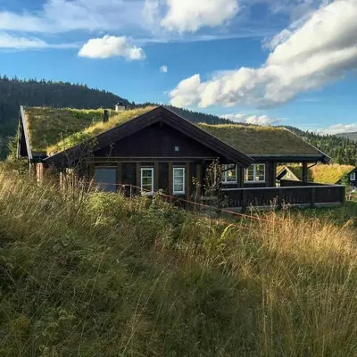 a house with a grass roof on top of a hill at Cabin With Sauna By Ski Trails In Skeikampen in Svingvoll