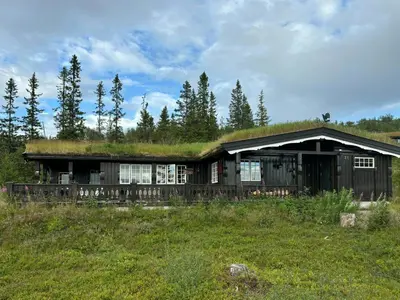 a house with a grass roof at Mountain Cabin By Femunden Facing Sølen in Nymoen
