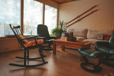 a living room with chairs and a couch at Close to cross-country skiing, slalom slope and mountains - Soltun Geilo in Hol