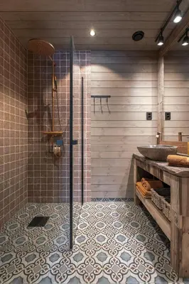 a bathroom with a shower and a sink at Designer Cabin For 16 With Spa In Turufjell in Flå