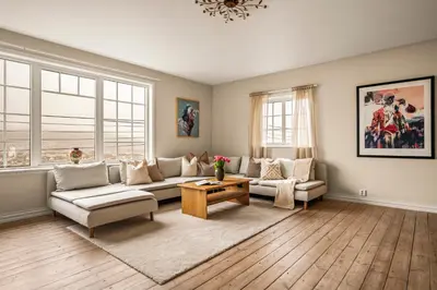 a living room with a couch and a table at A Dream Home with Spectacular Views - NEW! in Bergen