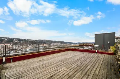 a roof with a view of a city at Bellevue Penthouse - Exclusive Design in Bergen