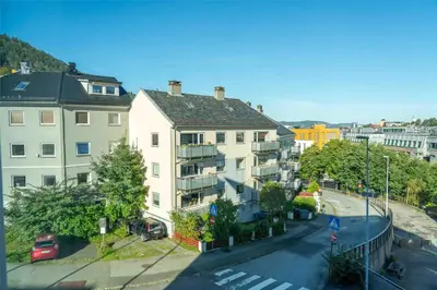 an overhead view of a city street with buildings at Prize by Radisson, Solheimsviken Bergen in Bergen