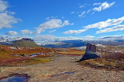 a rock sitting on the side of a mountain at Fossli Hotel in Eidfjord