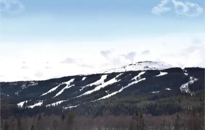 a snow covered mountain with trees in the foreground at Gorgeous Apartment In Trysil With Sauna in Trysil