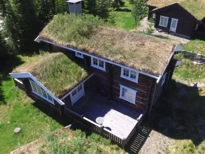 an overhead view of a house with a grass roof at 8 person holiday home in Fåvang-By Traum in Tromsnes