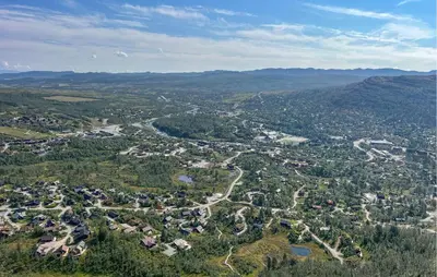 an aerial view of a town in the mountains at Nice Home In Hovden With Sauna in Hovden