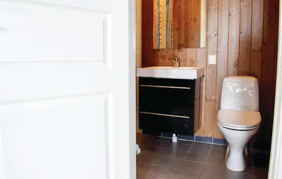 a bathroom with a toilet and a sink at Sjusjøen Setergrend 4730 in Sjusjøen