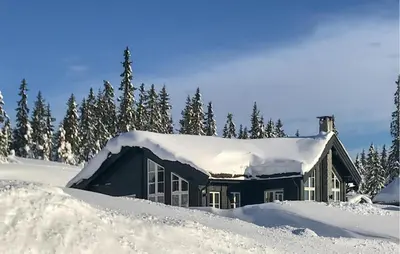 a house covered in snow with trees in the background at Cozy Home In Sjusjøen With Sauna in Sjusjøen