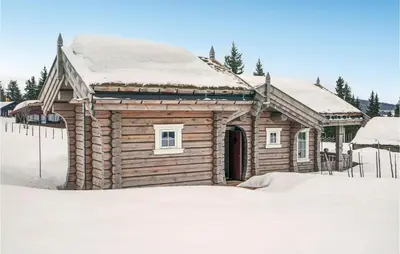 a log cabin with snow on the ground at Sjusjøen Setegrend 4733 in Sjusjøen