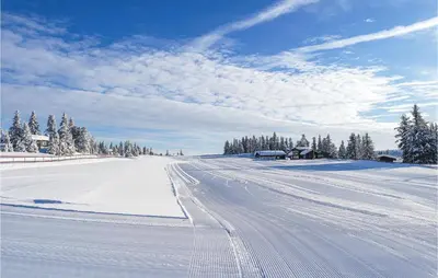 a snow covered road with tracks in the snow at Sjusjøen-Pihl 89 in Sjusjøen
