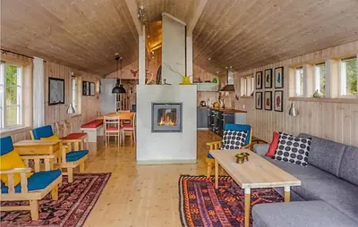 a living room with a couch and a fireplace at Sjusjøen Pihl 4020 in Sjusjøen