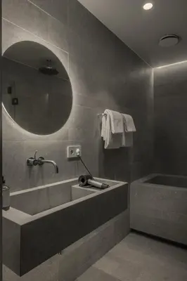 a bathroom with a tub and a sink and a mirror at Hotel 1904 in Ålesund