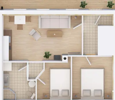 a floor plan of a small apartment with two windows at Apartment Ulsteinvik in Ulsteinvik